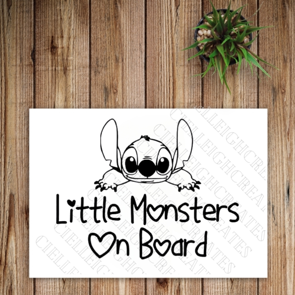 *2 for $20* Little Monsters On Board Stitch Vinyl Decal Sticker Handcrafted